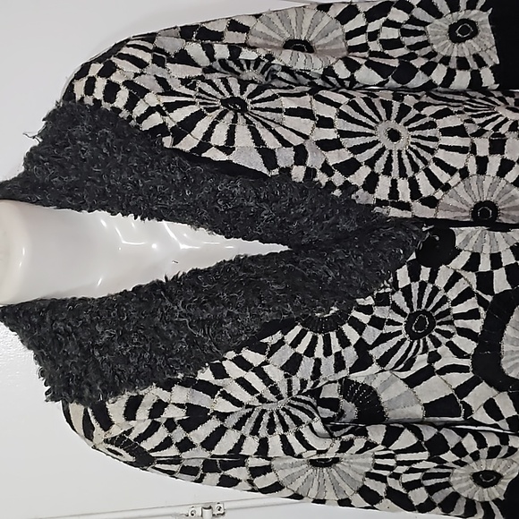 Angel of the North Anthropologie jacket wool flower print sherling collar - Picture 2 of 7